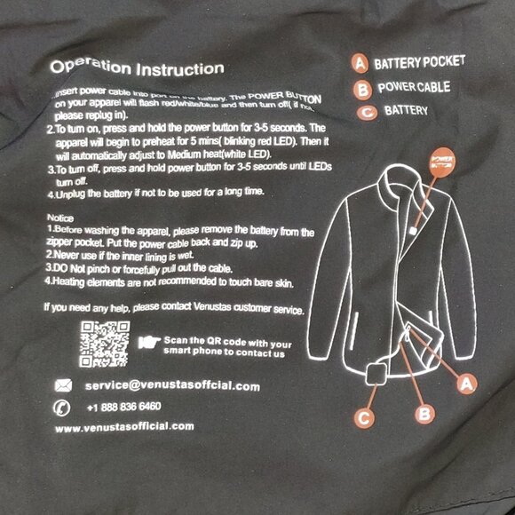 Venustas Heated Winter Jacket Men's XXL M2167 (NO BATTERY) Black Color - Picture 16 of 16